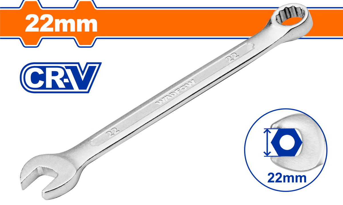 WADFOW 22mm Chrome Vanadium Combination Spanner Polished Metric Wrench WSA1122 Wadfow